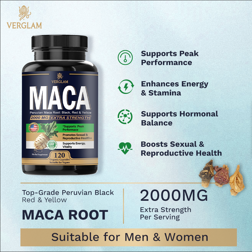 Premium Organic Black Maca Capsules 2000MG Extra Strength with fair trade coffee and organic maca powder