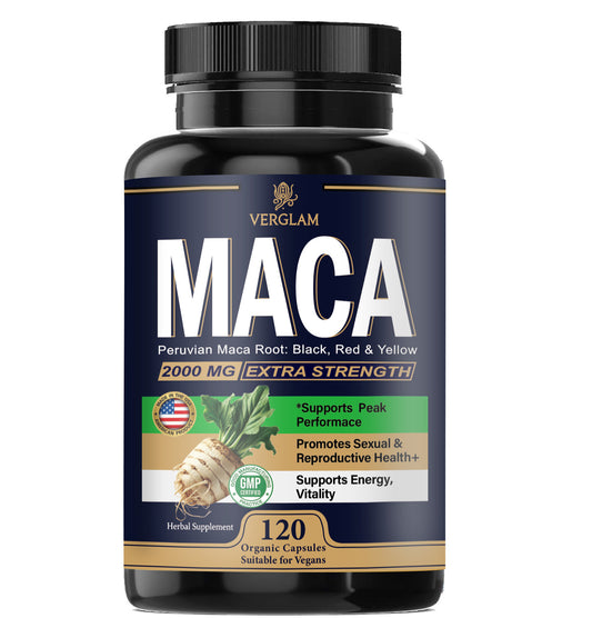 Premium Organic Black Maca Capsules 2000MG Extra Strength with fair trade coffee and organic maca powder