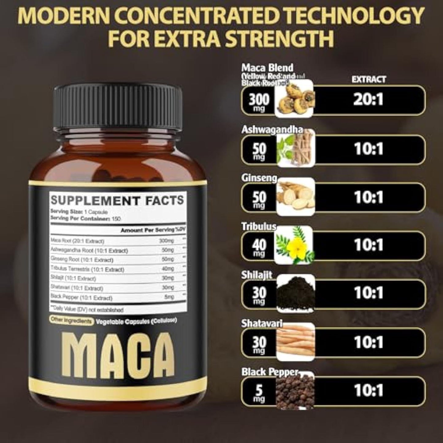 Premium 7-in-1 Maca Complex Capsules 1500MG with organic fair trade coffee and organic maca powder